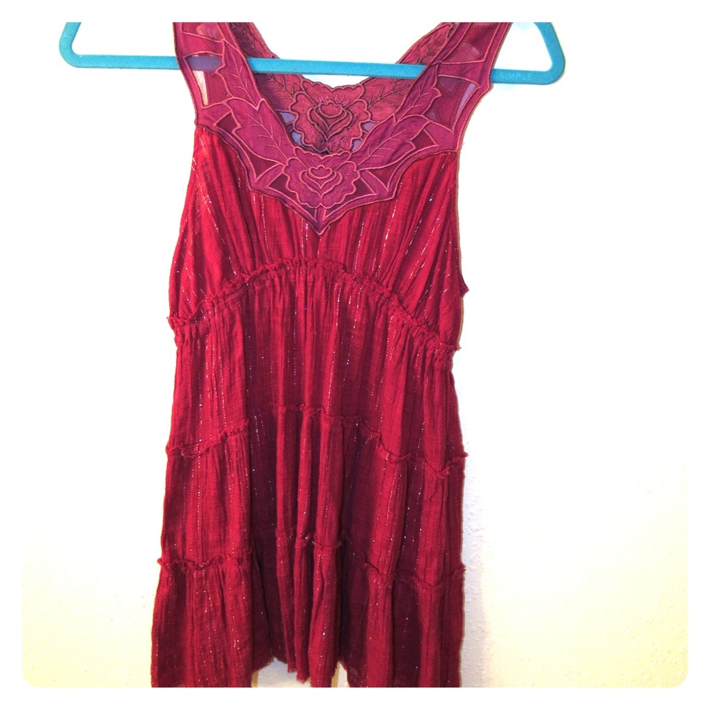 Pink with metallic and lace detail free people top